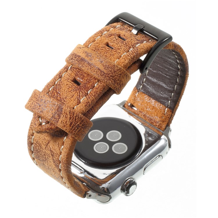 For Apple Watch Series 4 44mm / Series 3/2/1 42mm Vintage Matte Genuine Leather Watch Bracelet - Orange-7
