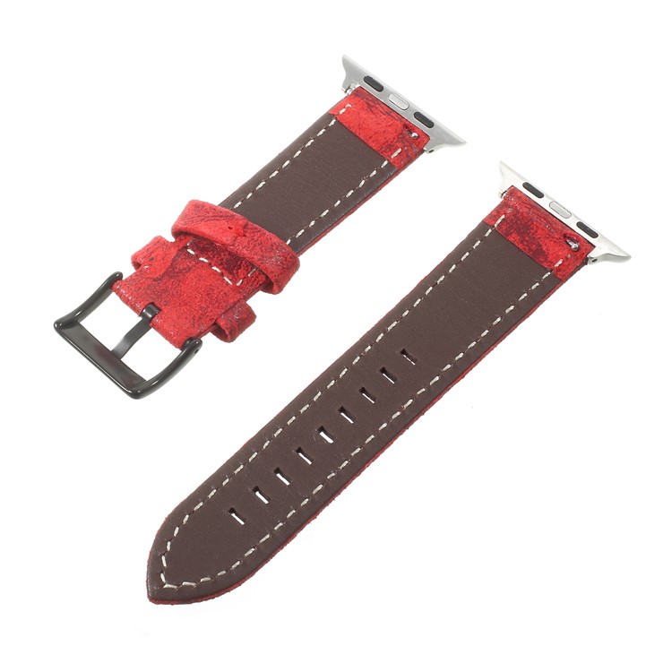 For Apple Watch Series 4 44mm / Series 3/2/1 42mm Vintage Matte Genuine Leather Watch Bands - Red-2