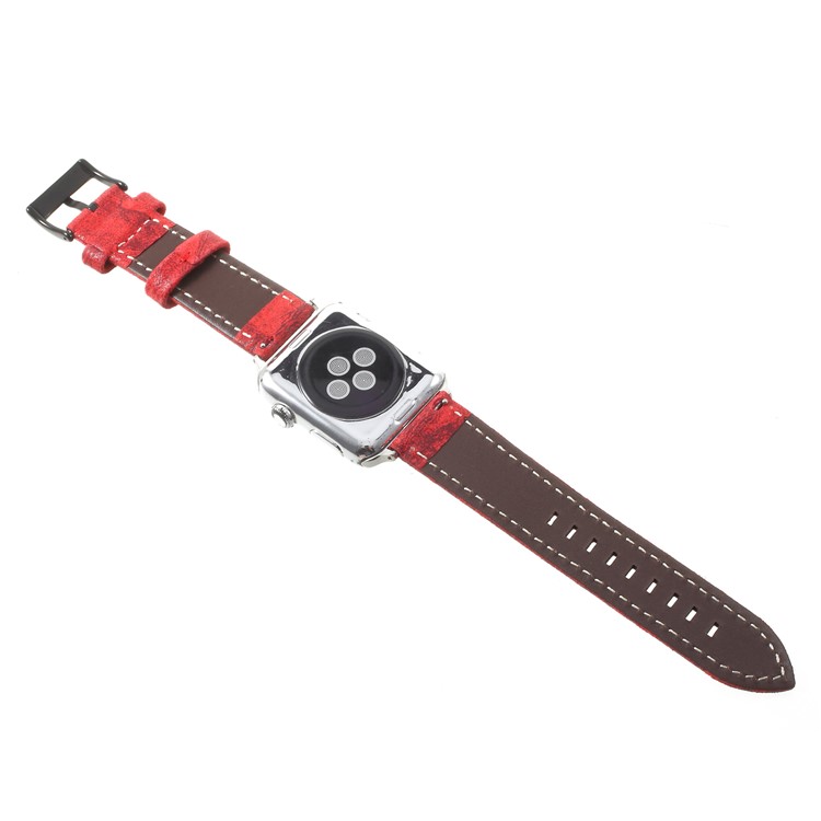 For Apple Watch Series 4 44mm / Series 3/2/1 42mm Vintage Matte Genuine Leather Watch Bands - Red-4
