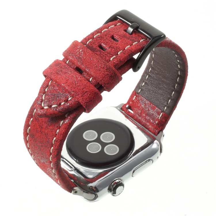 For Apple Watch Series 4 44mm / Series 3/2/1 42mm Vintage Matte Genuine Leather Watch Bands - Red-5