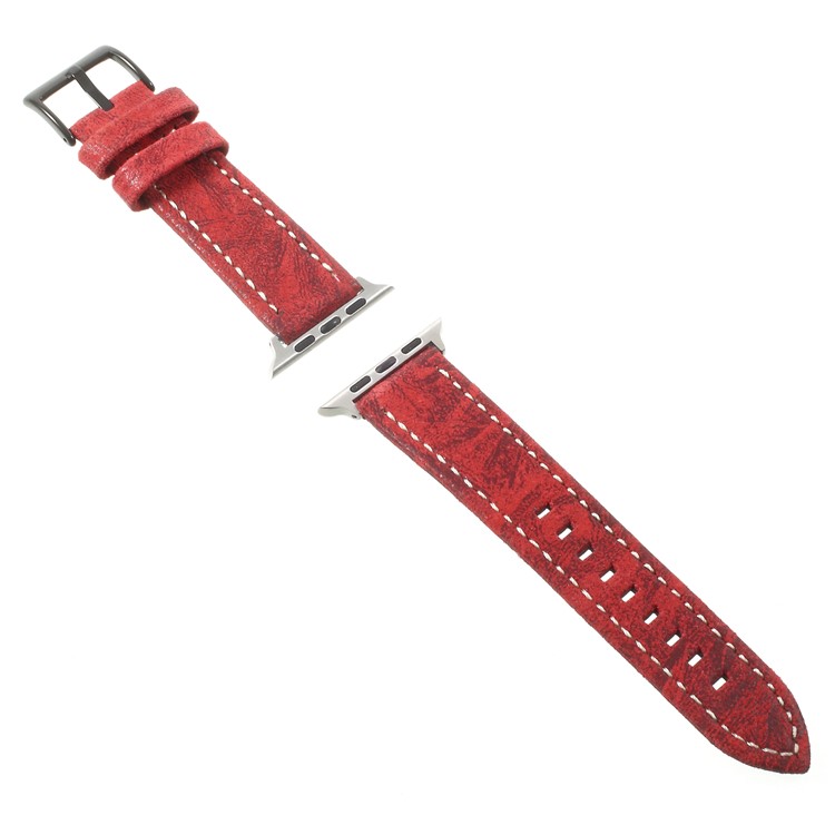 For Apple Watch Series 4 44mm / Series 3/2/1 42mm Vintage Matte Genuine Leather Watch Bands - Red-6