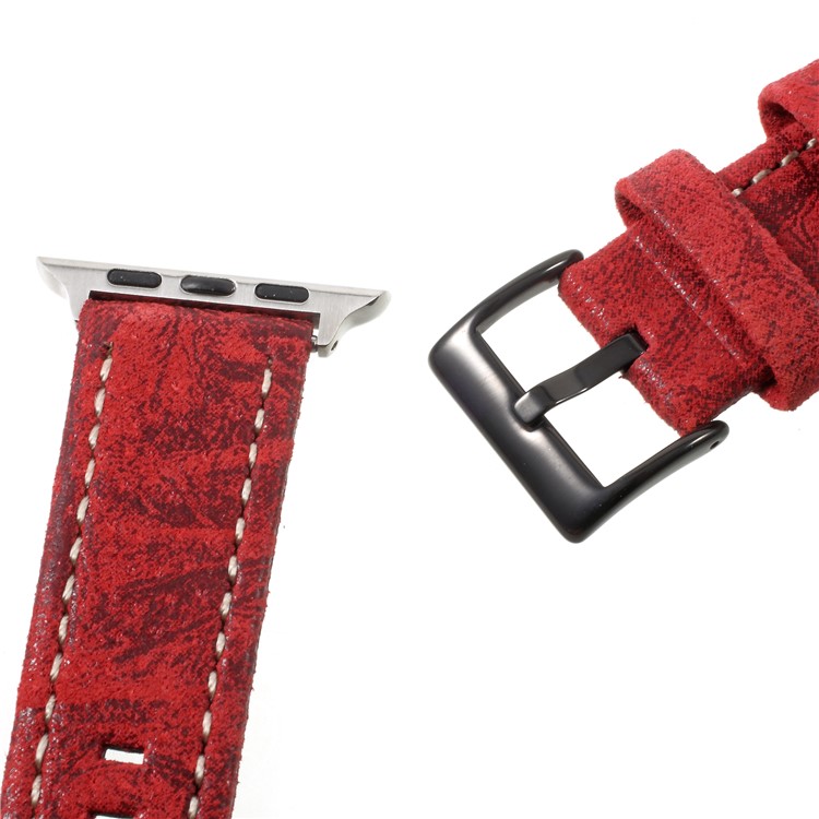 For Apple Watch Series 4 44mm / Series 3/2/1 42mm Vintage Matte Genuine Leather Watch Bands - Red-7