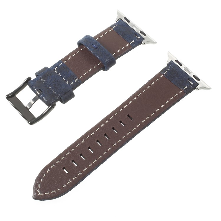 Vintage Matte Genuine Leather Watchbands for Apple Watch Series 4 44mm / Series 3/2/1 42mm - Dark Blue-2