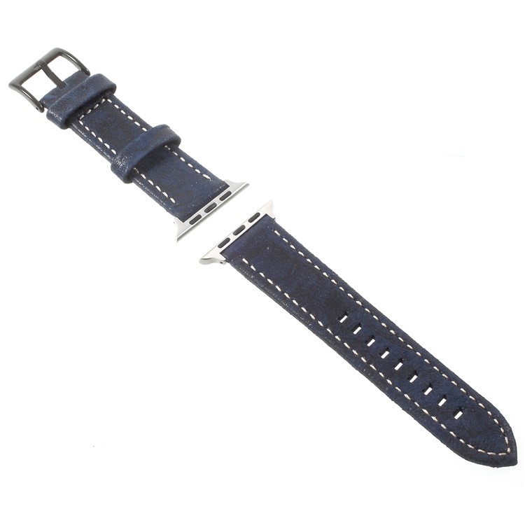 Vintage Matte Genuine Leather Watchbands for Apple Watch Series 4 44mm / Series 3/2/1 42mm - Dark Blue-3