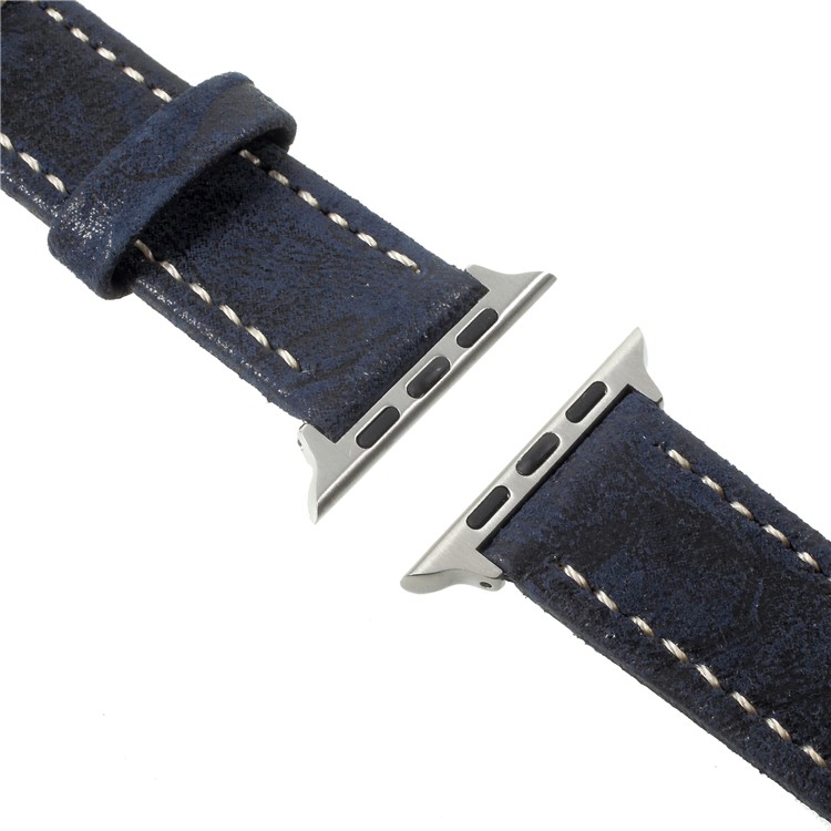 Vintage Matte Genuine Leather Watchbands for Apple Watch Series 4 44mm / Series 3/2/1 42mm - Dark Blue-4