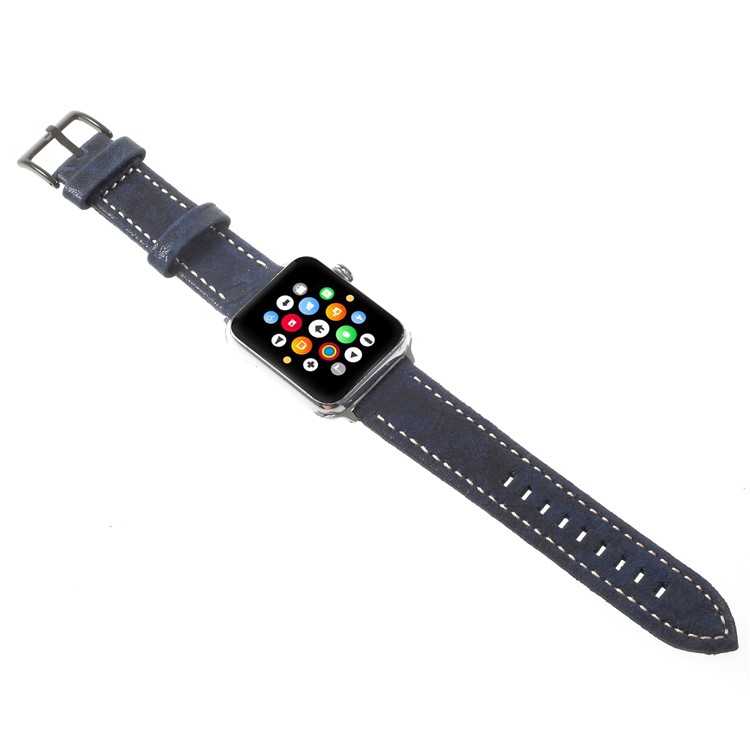 Vintage Matte Genuine Leather Watchbands for Apple Watch Series 4 44mm / Series 3/2/1 42mm - Dark Blue-6