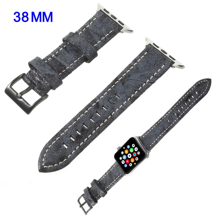 Vintage Mattes Echtes Lederband Für Apple Watch Serie 3/2/1 38mm - Dunkelgrau-1