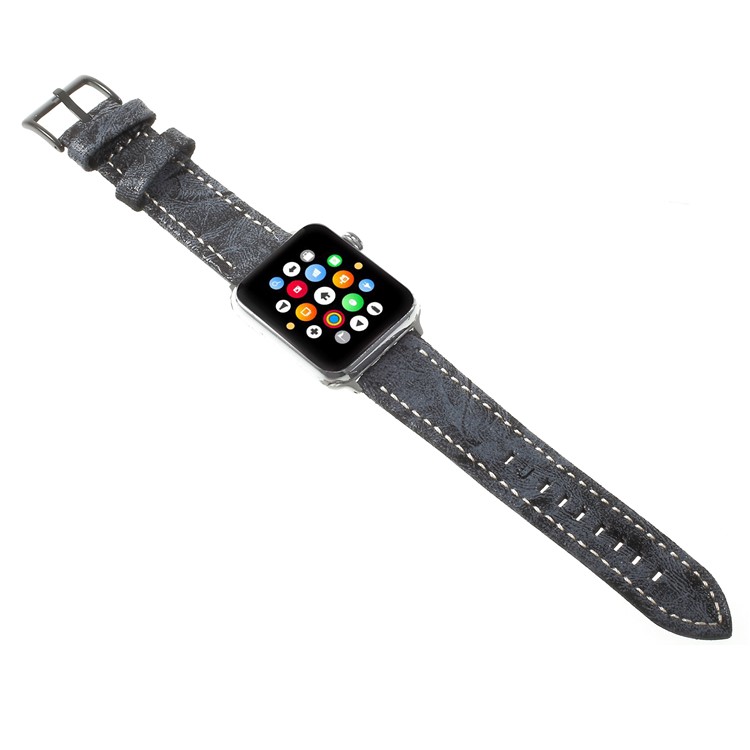 Vintage Mattes Echtes Lederband Für Apple Watch Serie 3/2/1 38mm - Dunkelgrau-7