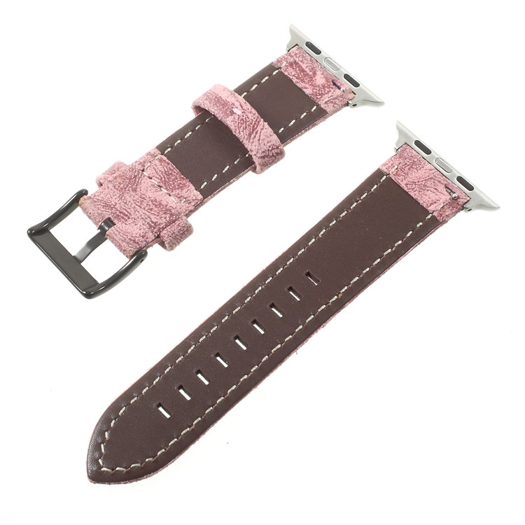 Vintage Matte Genuine Leather Wrist Watch Band for Apple Watch Series 5 4 40mm / Series 3 2 1 38mm - Pink-2