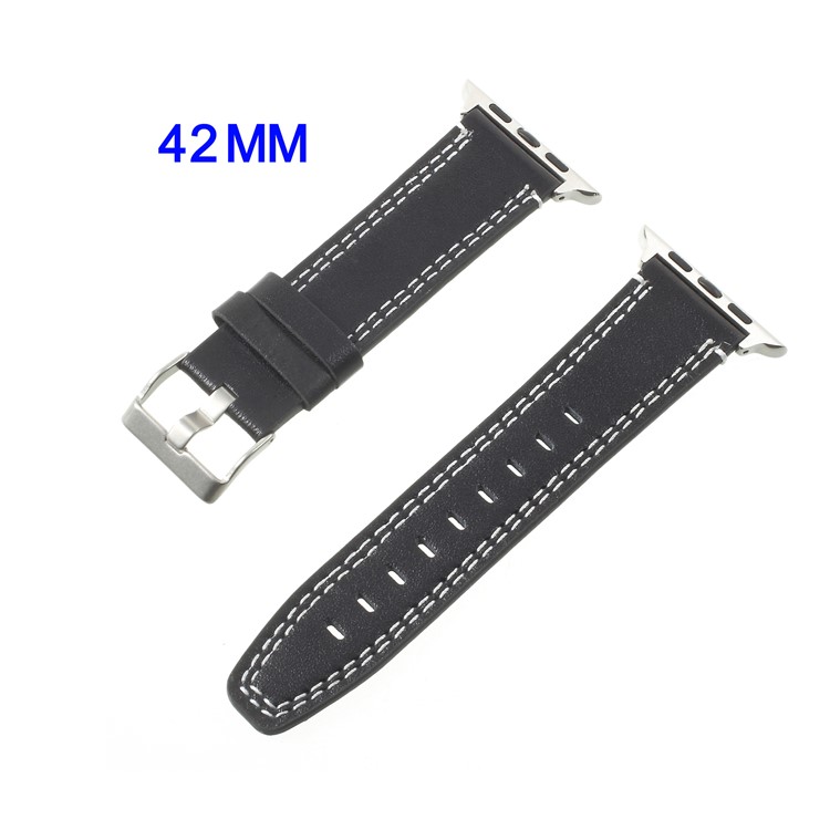 Double Point De Suture Bracelet En Cuir Véritable Pour Apple Watch 42mm Série 3 2 1 - Noir-1