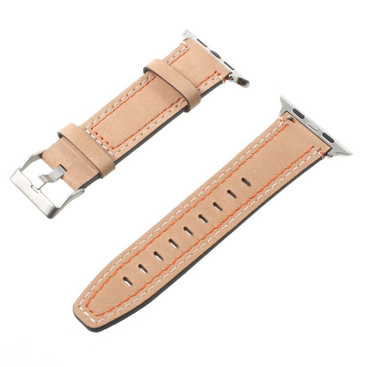 Double Stitches Genuine Leather Replacement Band for Apple Watch Series 4 44mm / Series 3 / 2 / 1 42mm - Brown-1