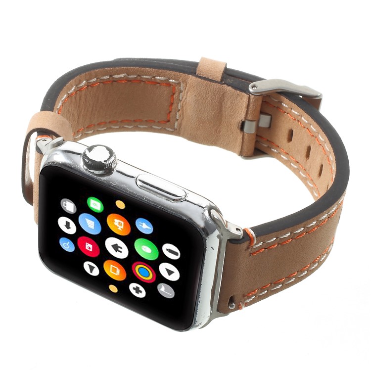 Double Stitches Genuine Leather Replacement Band for Apple Watch Series 4 44mm / Series 3 / 2 / 1 42mm - Brown-6