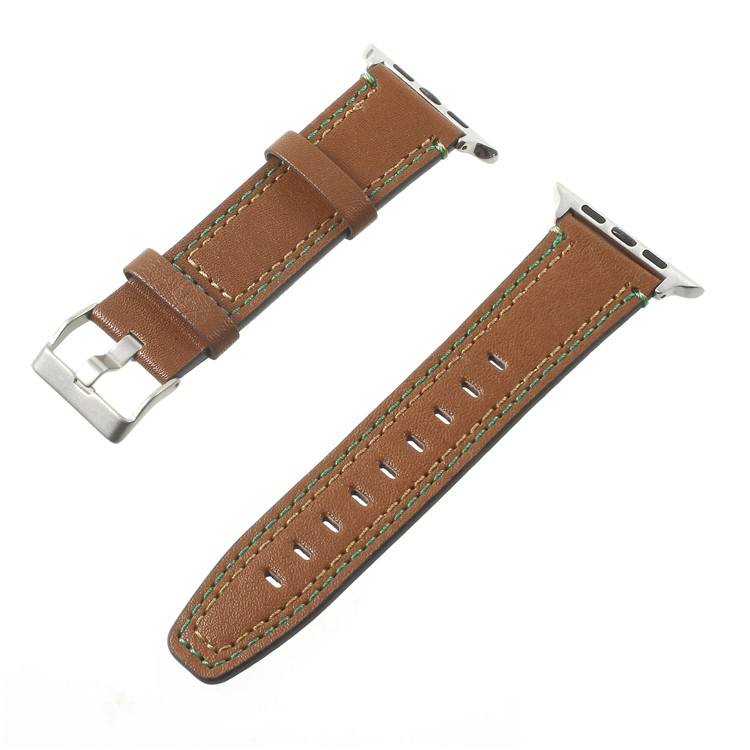 Doppelstiche Echtes Leder Smart Armband Für Apple Watch 42mm Serie 3 2 1 - Kaffee-1
