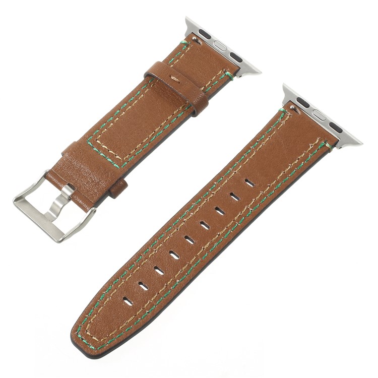 Doppelstiche Echtes Leder Smart Armband Für Apple Watch 42mm Serie 3 2 1 - Kaffee-2