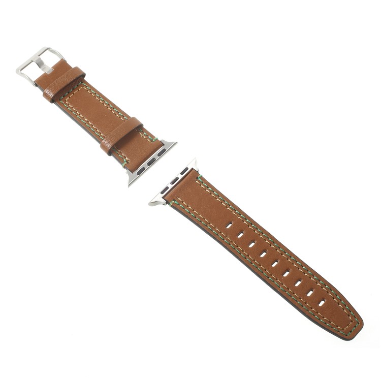 Doppelstiche Echtes Leder Smart Armband Für Apple Watch 42mm Serie 3 2 1 - Kaffee-3