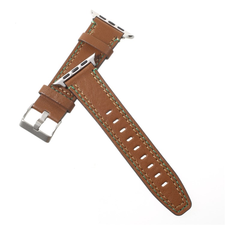 Doppelstiche Echtes Leder Smart Armband Für Apple Watch 42mm Serie 3 2 1 - Kaffee-4