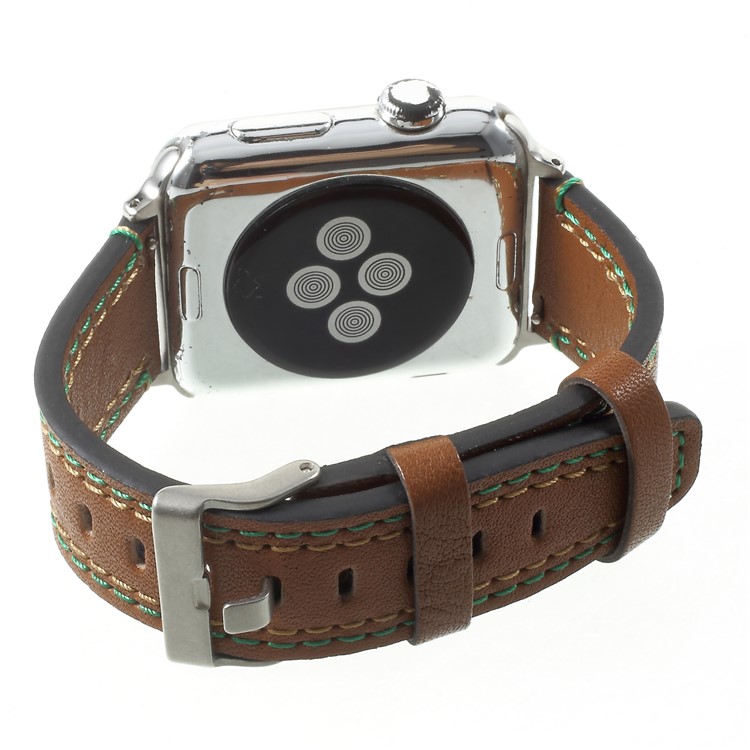 Doppelstiche Echtes Leder Smart Armband Für Apple Watch 42mm Serie 3 2 1 - Kaffee-5