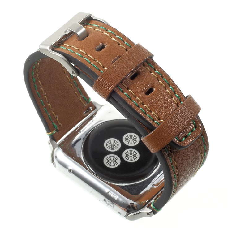 Doppelstiche Echtes Leder Smart Armband Für Apple Watch 42mm Serie 3 2 1 - Kaffee-6