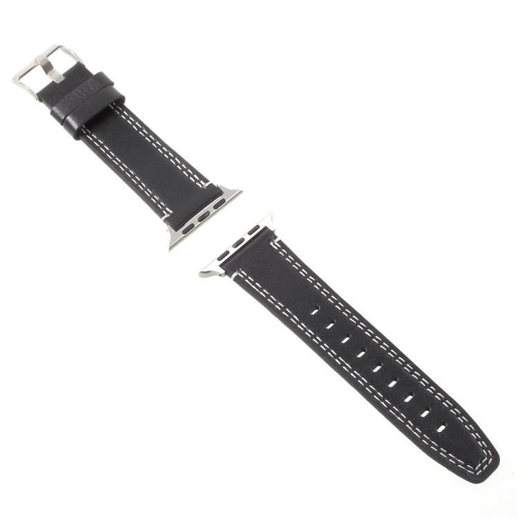 For Apple Watch Series 4 40mm / Series 3 / 2 / 1 38mm Double Stitches Genuine Leather Watch Band Strap - Black-2