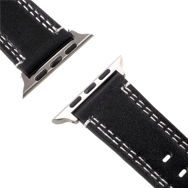For Apple Watch Series 4 40mm / Series 3 / 2 / 1 38mm Double Stitches Genuine Leather Watch Band Strap - Black-3