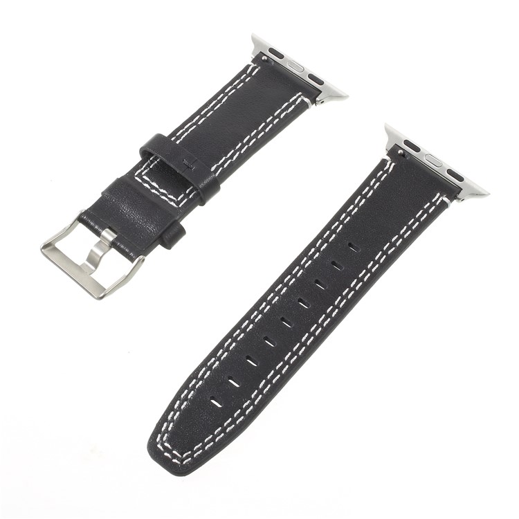 For Apple Watch Series 4 40mm / Series 3 / 2 / 1 38mm Double Stitches Genuine Leather Watch Band Strap - Black-4