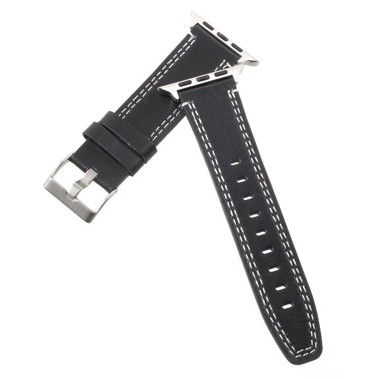 For Apple Watch Series 4 40mm / Series 3 / 2 / 1 38mm Double Stitches Genuine Leather Watch Band Strap - Black-5