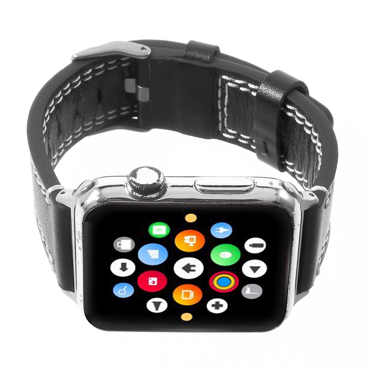 For Apple Watch Series 4 40mm / Series 3 / 2 / 1 38mm Double Stitches Genuine Leather Watch Band Strap - Black-6
