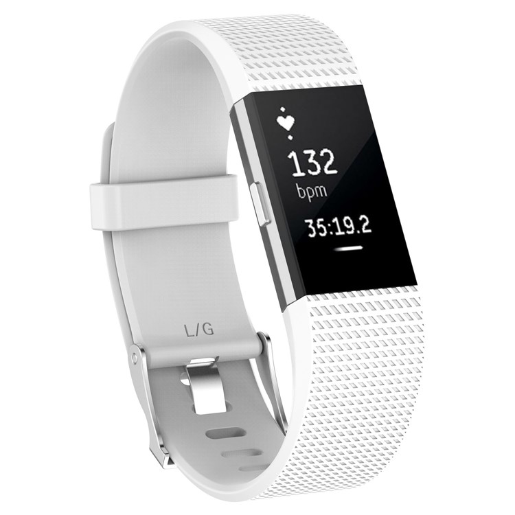 Slim Lozenge Pattern Silicone Wrist Watch Band Strap for Fitbit Charge 2 - White / Size: S-3