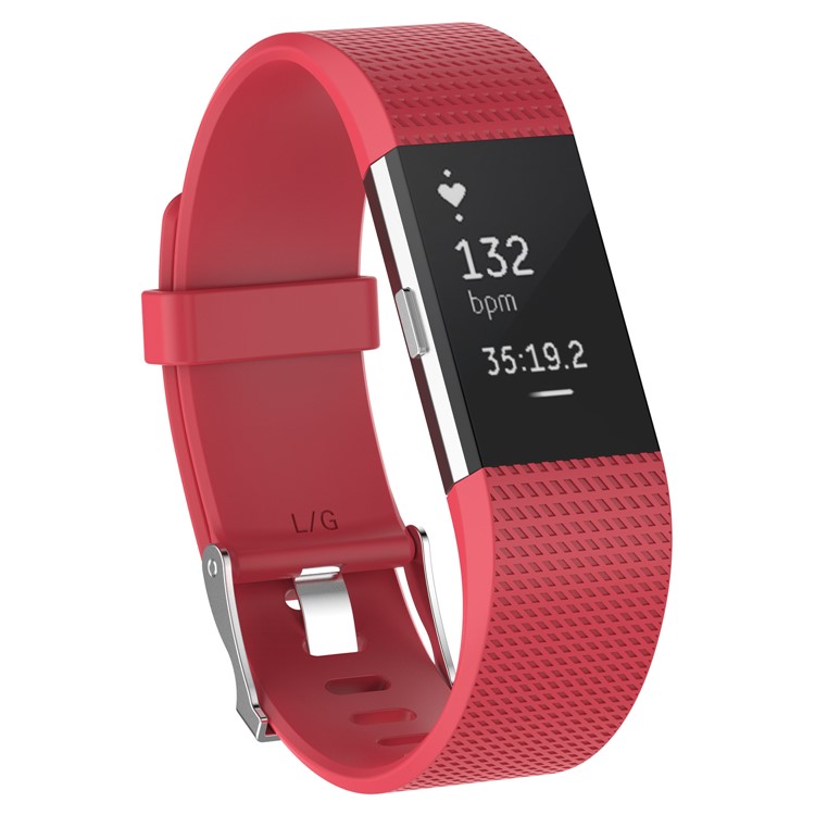 Soft Lozenge Pattern Silicone Wrist Watch Replacement Strap for Fitbit Charge 2 - Red / Size: L-3