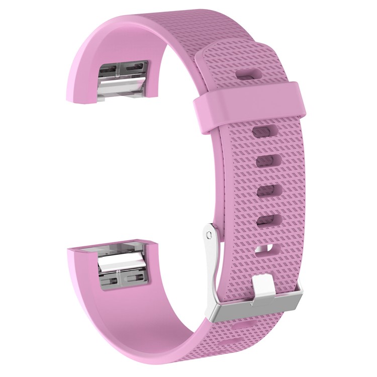 Flexible Lozenge Pattern Silicone Metal Buckle Watch Band Strap for Fitbit Charge 2 - Rose / Size: L-1