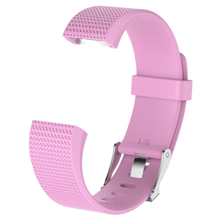 Flexible Lozenge Pattern Silicone Metal Buckle Watch Band Strap for Fitbit Charge 2 - Rose / Size: L-2