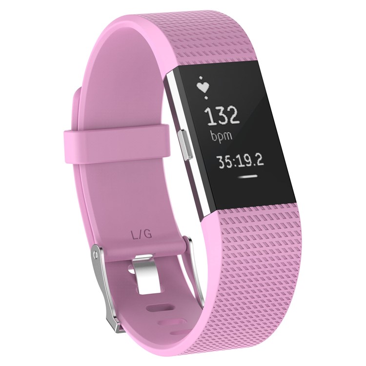 Flexible Lozenge Pattern Silicone Metal Buckle Watch Band Strap for Fitbit Charge 2 - Rose / Size: L-3