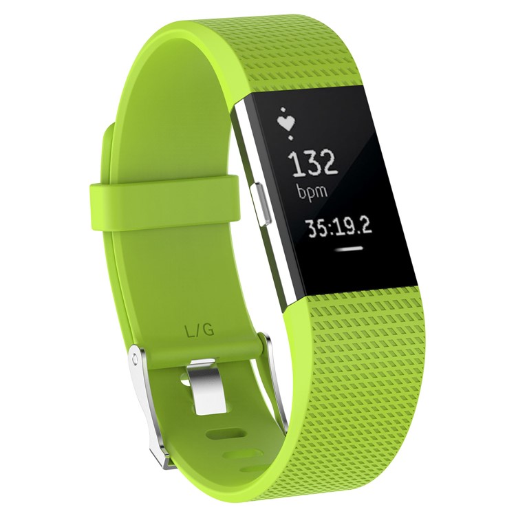 Flexible Lozenge Pattern Silicone Watch Band Replacement with Metal Buckle for Fitbit Charge 2 - Green / Size: L-3