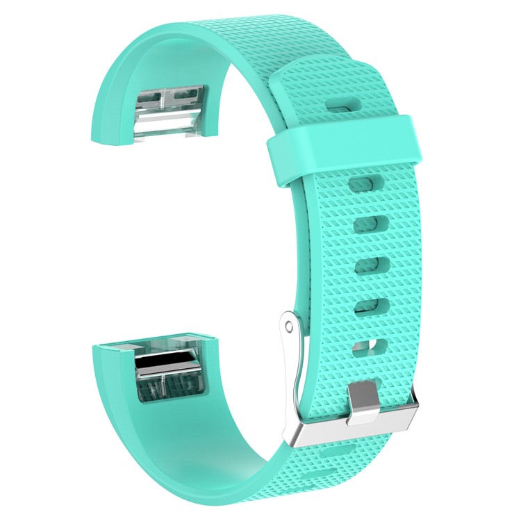 Soft Lozenge Pattern Silicone Metal Buckle Watch Strap for Fitbit Charge 2 - Cyan / Size: L-1