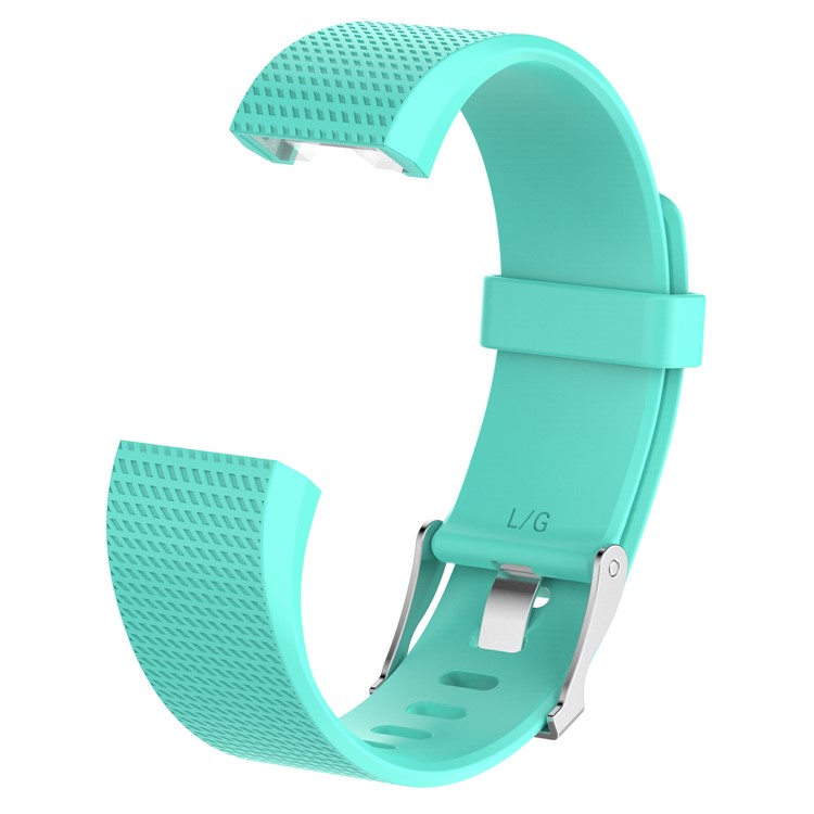 Soft Lozenge Pattern Silicone Metal Buckle Watch Strap for Fitbit Charge 2 - Cyan / Size: L-2