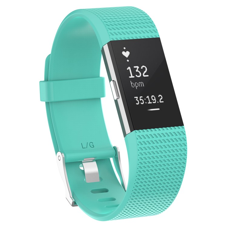 Soft Lozenge Pattern Silicone Metal Buckle Watch Strap for Fitbit Charge 2 - Cyan / Size: L-3