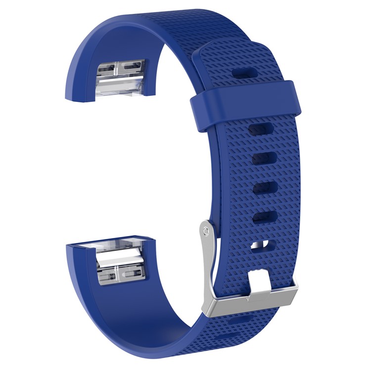 Wrist Watch Band Lozenge Pattern Silicone Metal Buckle Watch Band Flexible for Fitbit Charge 2 - Blue / Size: S-1