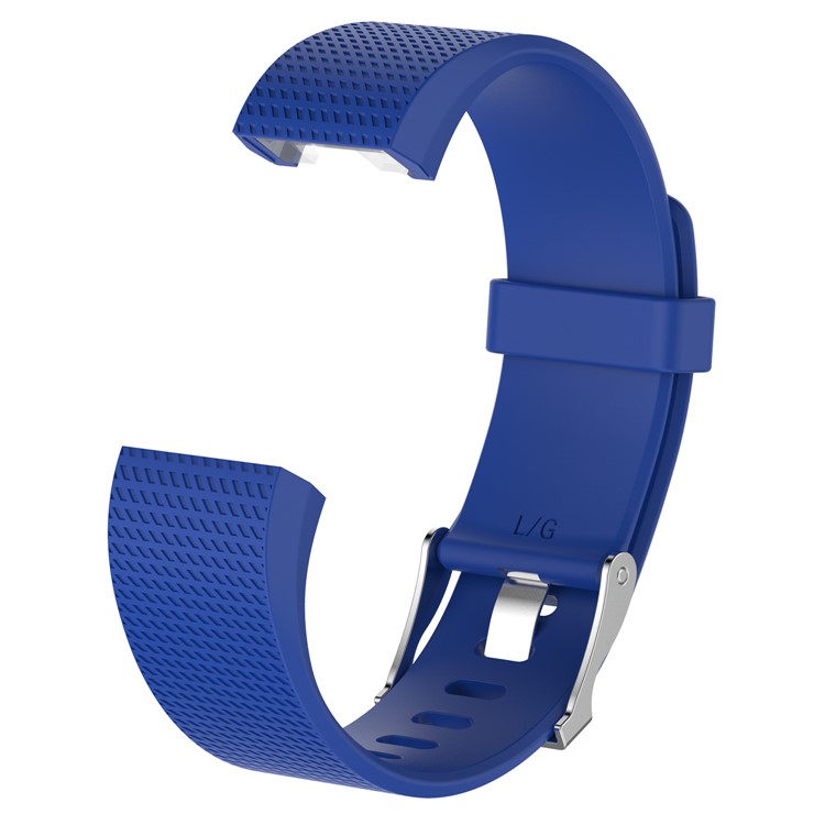 Wrist Watch Band Lozenge Pattern Silicone Metal Buckle Watch Band Flexible for Fitbit Charge 2 - Blue / Size: S-2