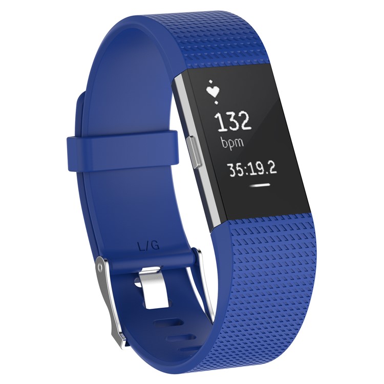 Wrist Watch Band Lozenge Pattern Silicone Metal Buckle Watch Band Flexible for Fitbit Charge 2 - Blue / Size: S-3