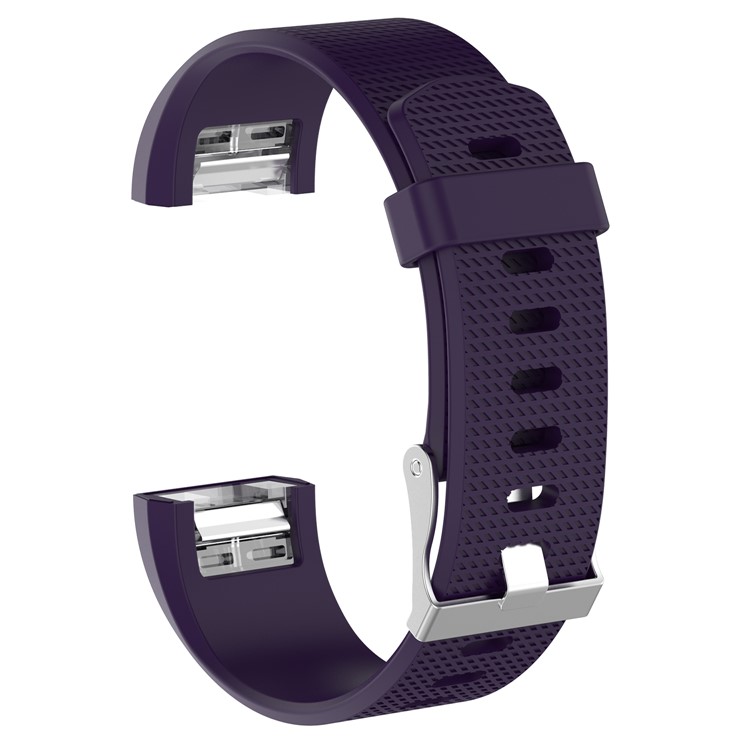 For Fitbit Charge 2 Metal Buckle Soft Silicone Watch Band - Purple / Size: S-1