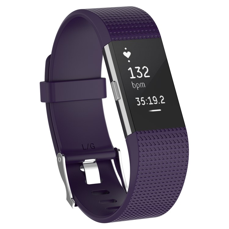 For Fitbit Charge 2 Metal Buckle Soft Silicone Watch Band - Purple / Size: S-3