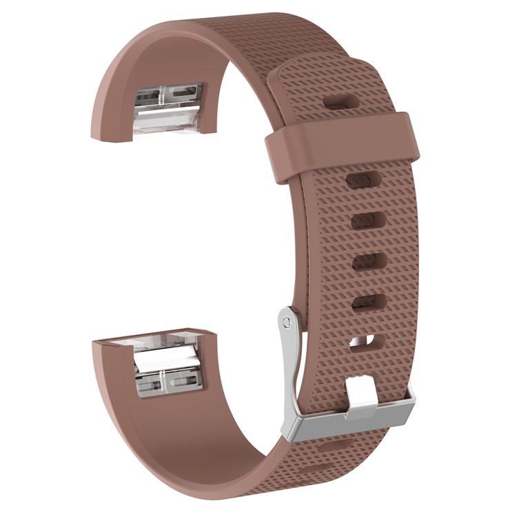 For Fitbit Charge 2 Flexible Silicone Watch Band Replacement with Metal Buckle - Brown / Size: L-1