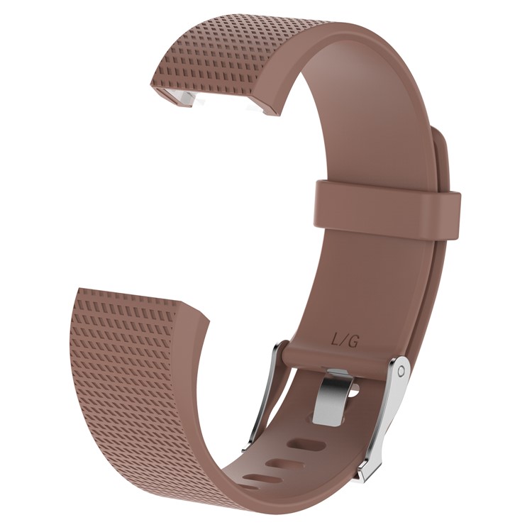 For Fitbit Charge 2 Flexible Silicone Watch Band Replacement with Metal Buckle - Brown / Size: L-2