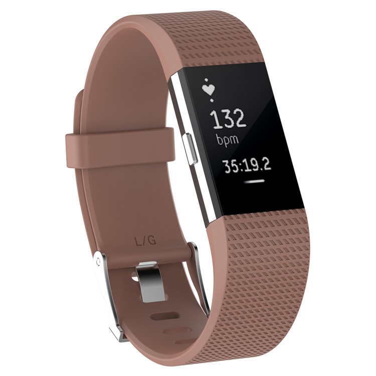 For Fitbit Charge 2 Flexible Silicone Watch Band Replacement with Metal Buckle - Brown / Size: L-3