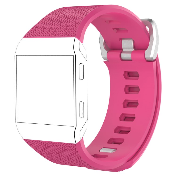 Metal Buckle Flexible Lozenge Pattern Silicone Watch Strap Replacement for Fitbit Ionic - Rose-1