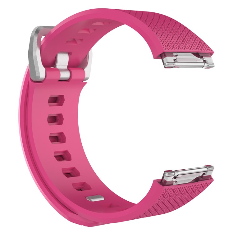 Metal Buckle Flexible Lozenge Pattern Silicone Watch Strap Replacement for Fitbit Ionic - Rose-2