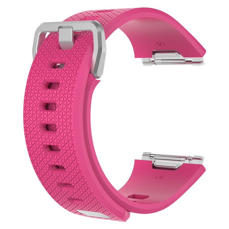 Metal Buckle Flexible Lozenge Pattern Silicone Watch Strap Replacement for Fitbit Ionic - Rose-3