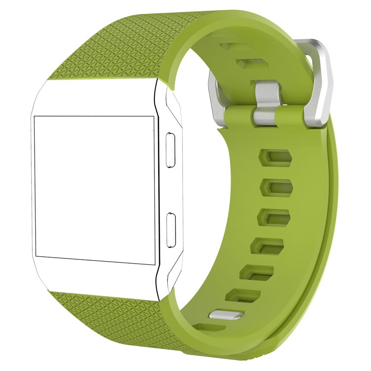 Flexible Lozenge Pattern Silicone Metal Buckle Watch Band Strap for Fitbit Ionic - Green-1