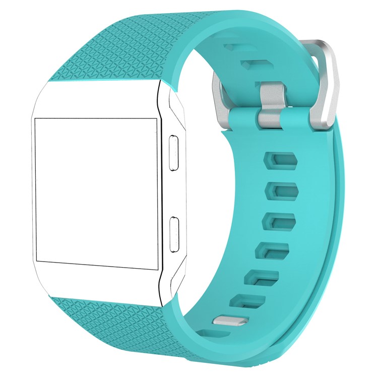 Metal Buckle Soft Lozenge Pattern Silicone Watch Band for Fitbit Ionic - Cyan-1