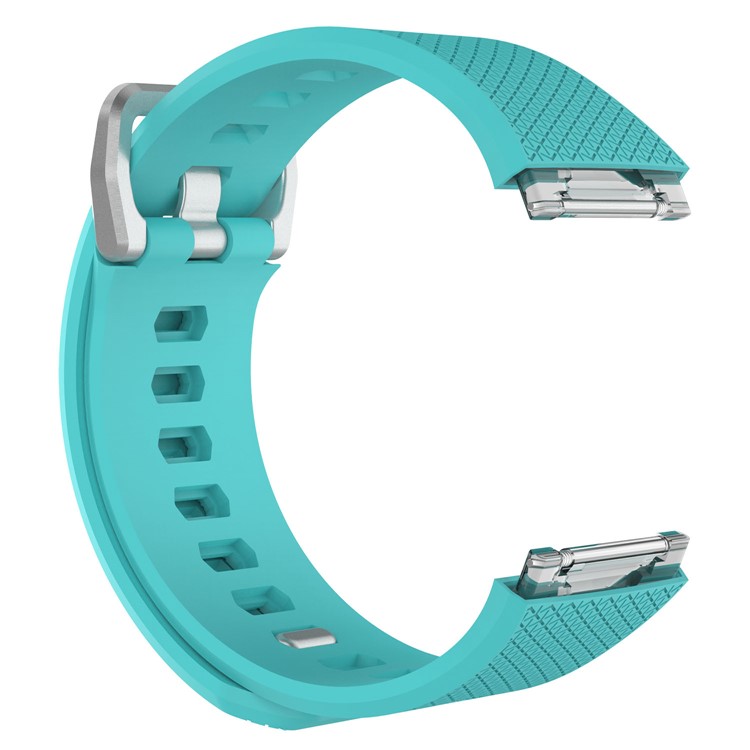 Metal Buckle Soft Lozenge Pattern Silicone Watch Band for Fitbit Ionic - Cyan-2